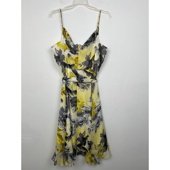 Julian Taylor Size 14 Floral Dress Sleeveless Belted Yellow Black White - Picture 4 of 8